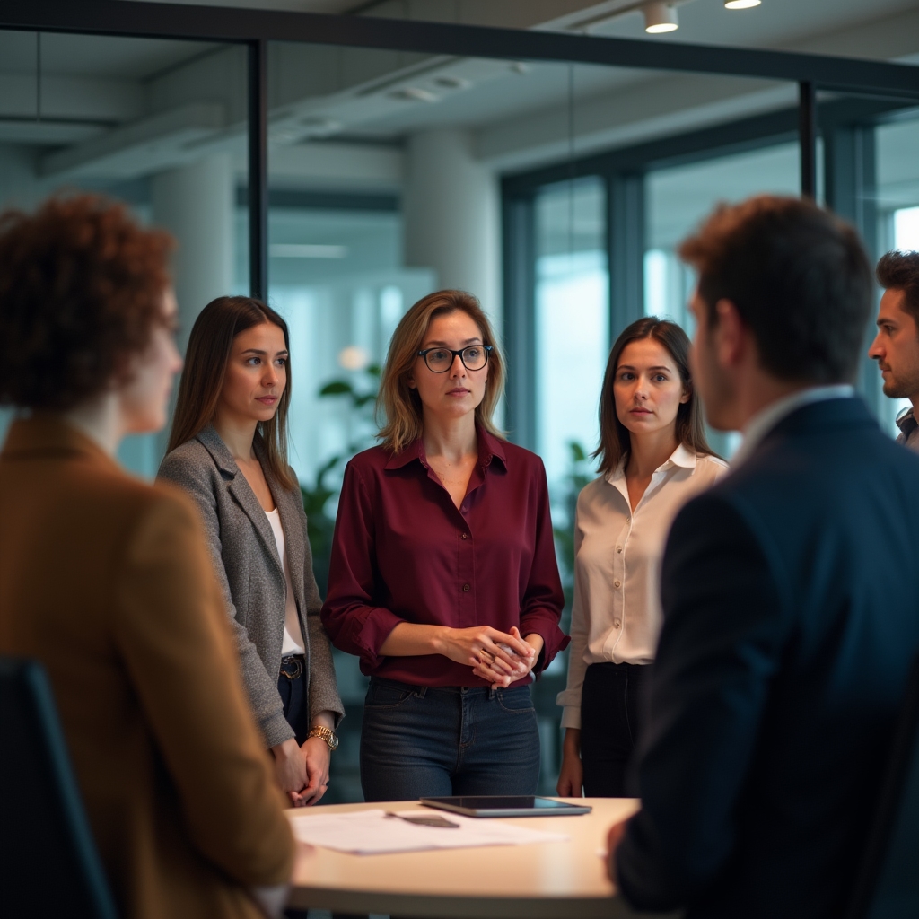 Echipă în discuție dificilă cu managerul